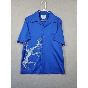 Vtg Altogether Hawaiian Mark Christopher Blue SS Button Up Shirt Men's Large
